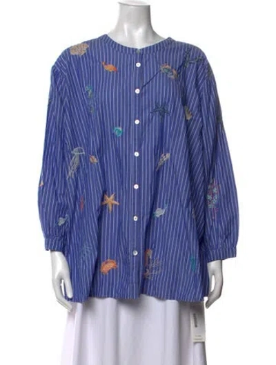 Pre-owned Juliet Johnstone Striped Crew Neck Blouse In Blue