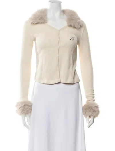 Pre-owned Juliet Johnstone V-neck Long Sleeve Button-up Top In Neutrals