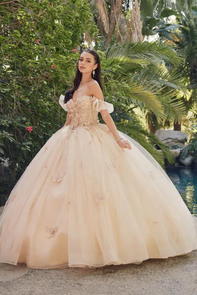 Juliet Jt1448j Sweet 16 Long Ball Gown Quinceanera Dress In Gold