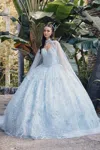 Juliet Jt1449j 3d Butterfly Long Quinceanera Cape Ball Gown In Blue