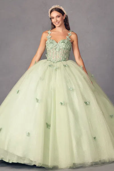 Juliet Jt1453j Long Quinceanera Dress 3d Flower Ball Gown In Green