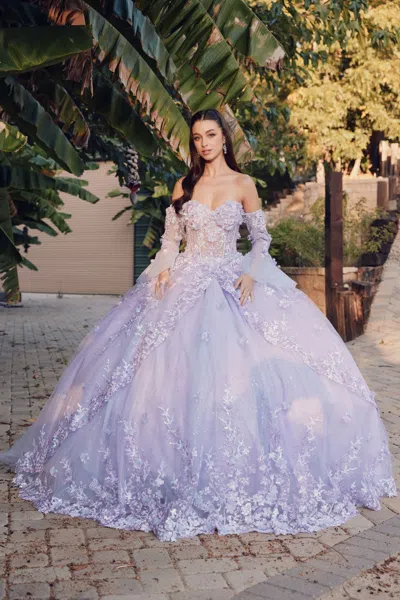 Juliet Jt1459j Long Quinceanera Dress 3d Floral Ball Gown In Purple