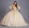 Juliet Jt1465h Long Ball Gown 3d Floral Sweet 16 Quinceanera Dress In Gold
