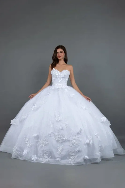 Juliet Jt1495hw Long Ball Gown Sweet 16 Floral Quinceanera Dress In White