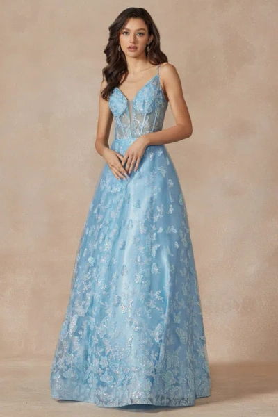 Juliet Jt2413 Long Glitter Formal Prom Dress In Blue