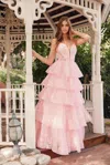 Juliet Jt2438k Long Formal Glitter Ruffle Skirt Prom Dress In Pink