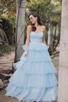 Juliet Jt2452k Long Formal Ruffle Skirt Prom Gown In Blue