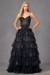 Juliet Jt2454k Long Formal Ruffle Skirt Evening Prom Gown In Black