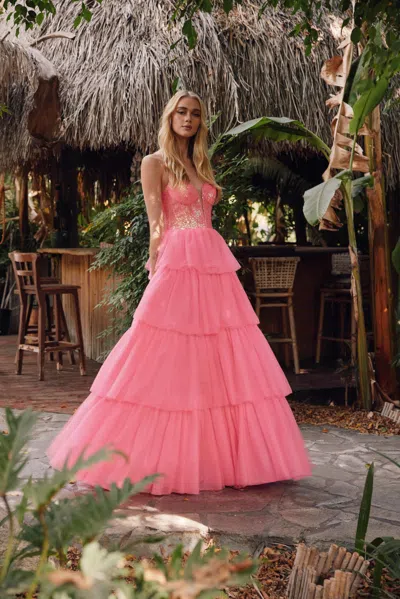 Juliet Jt2457h Long Prom Formal Ruffle Skirt Ball Gown In Pink