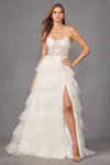 Juliet Jt2464aw Glitter Ruffle Skirt Long Wedding Dress In White