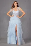Juliet Jt2465a Long Ruffle Skirt Formal Prom Gown In Blue