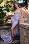 Juliet Jt2473r Fitted Sequin Long Formal Slit Prom Gown In Purple