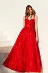 Juliet Jt2495a Prom Long A Line Beaded Lace Applique Formal Dress In Red