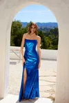 Juliet Jt2500a Fitted Long Corset Prom Formal Metallic Dress In Blue