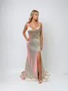 Juliet Jt2510r Long Fitted Ruched Slit Prom Dress In Gold
