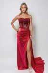 Juliet Jt2522l Long Formal Fitted Slir Prom Beaded Dress In Red