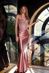 Juliet Jt2531k Pleated Long Applique Formal Corset Beaded Prom Dress In Gold