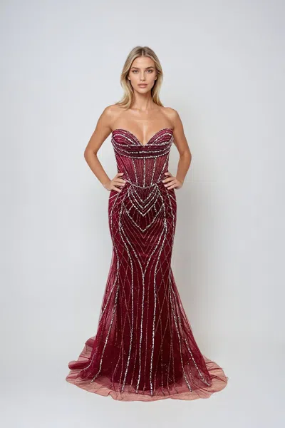 Juliet Jt2541k Short Fitted Formal Evening Prom Dress In Burgundy