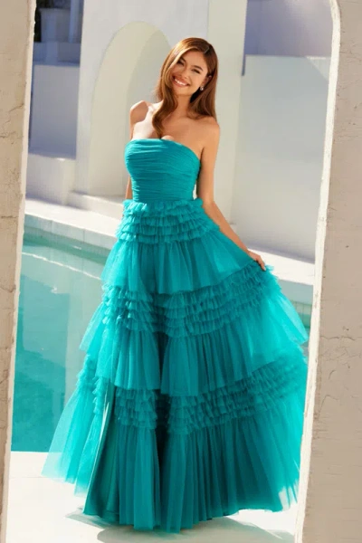 Juliet Jt2542s Prom A Line Tiered Long Formal Dress In Green