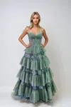 Juliet Jt2546s Long Formal Layered Prom Dress In Green