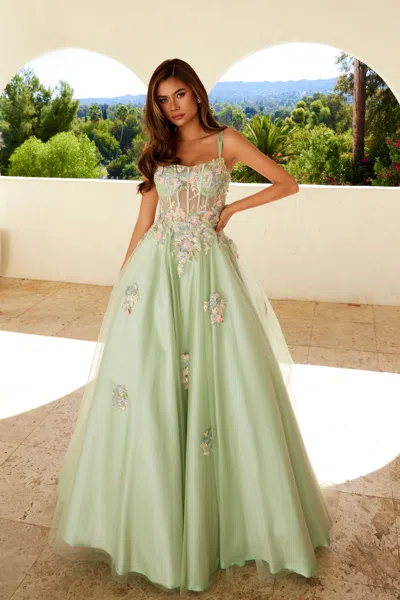 Juliet Jt2565u Long Ball Gown Floral Applique Prom Dress In Green