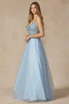 Juliet Jt268 Long Ball Gown Formal Prom Dress In Blue