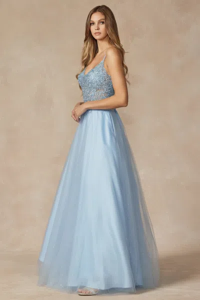 Juliet Jt268 Long Ball Gown Formal Prom Dress In Blue