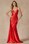 Juliet Jt299 Prom Long Formal Fitted Slit Dress In Red
