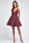 Juliet Jt851 Short Homecoming Cocktail Metallic Dress In Burgundy