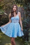 Juliet Jt917a Cocktail Floral Lace Short A Line Dress In Blue