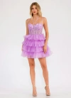 Juliet Jt923s A Line Short Tiered Ruffle Cocktail Dress In Purple