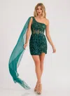 Juliet Jt937r Sequin Short Lace Applique Cocktail Dress
