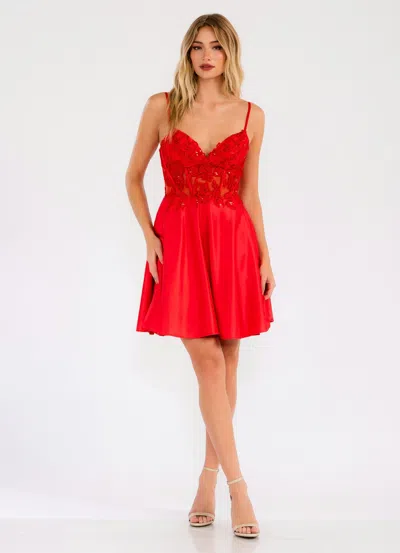 Juliet Jt940r A Line Short Cocktail Sequin Dress In Red