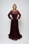Juliet Jtm18b Long Formal Pleated Sequin Mother Of The Bride Dress In Burgundy