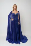 Juliet Jtm20l Long Fitted Sequin Formal Pleated Evening Dress In Blue