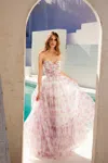 Juliet Jujt2507a Prom Long A Line Floral Print Formal Dress In Multi