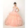 Juliet Long Ball Gown Beaded Halter Quinceanera Dress In Pink