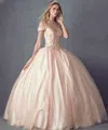 Juliet Long Ball Gown Off Shoulder Beaded Quinceanera Dress In Pink