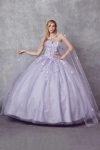 Juliet Long Ball Gown Strapless Quinceanera Cape Dress In Purple