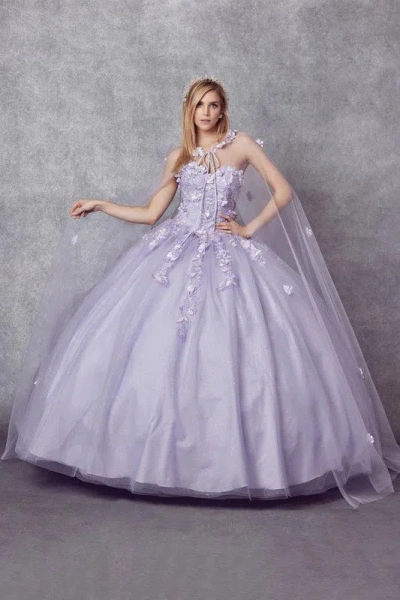 Juliet Long Ball Gown Strapless Quinceanera Cape Dress In Purple