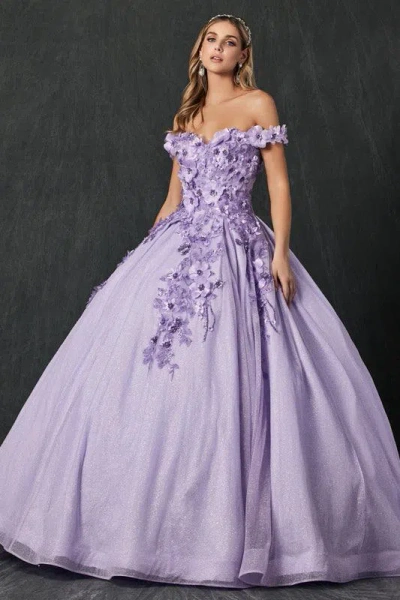 Juliet Long Ball Gown Sweet 16 Glitter Quinceanera Dress In Purple