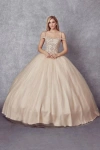 Juliet Long Off Shoulder Quinceanera Dress  Ball Gown In Gold