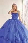 Juliet Long Quinceanera 3d Floral Cape Ball Gown In Blue