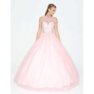 Juliet Long Quinceanera Off Shoulder Beaded Ball Gown In Pink