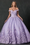 Juliet Long Quinceanera Off Shoulder Floral Ball Gown In Purple