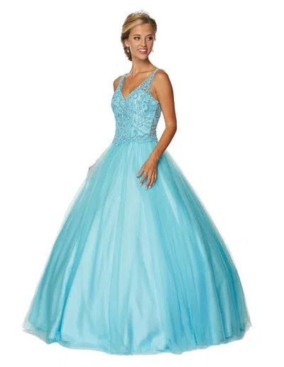 Juliet Long Quinceanera Sleeveless Ball Gown In Blue