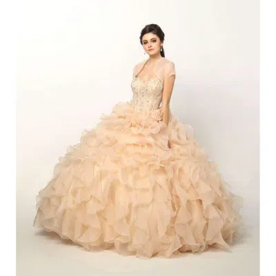 Juliet Long Strapless Quinceanera Ruffled Skirt Ball Gown In Gold