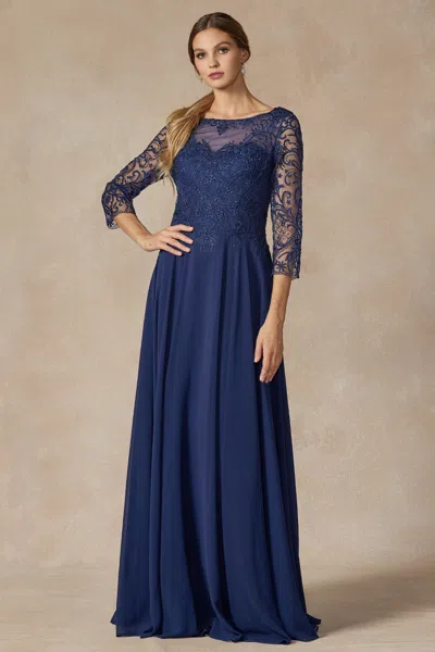 Juliet M11 Long Beaded Lace Formal Mother Of The Bride Dress In Blue