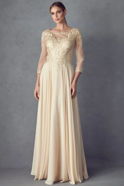 Juliet M12 Long Formal Mother Of The Bride Lace Dress In Gold