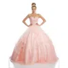 Juliet Quinceanera Long Strapless Glitter Mesh Ball Gown In Pink